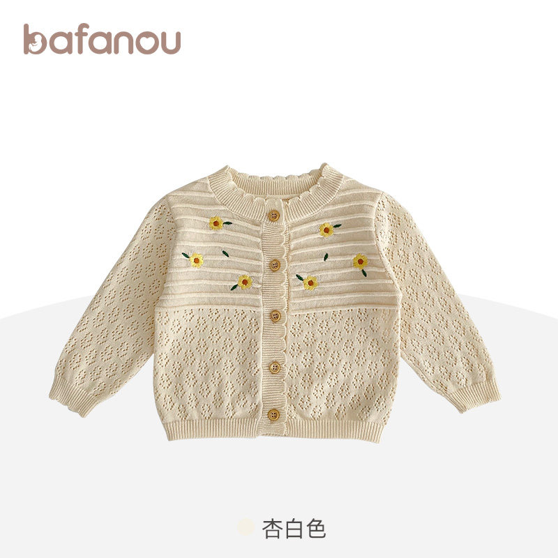 巴梵欧出生婴儿开衫薄款空调房外套洋气A类女宝宝棉线针织衫新款