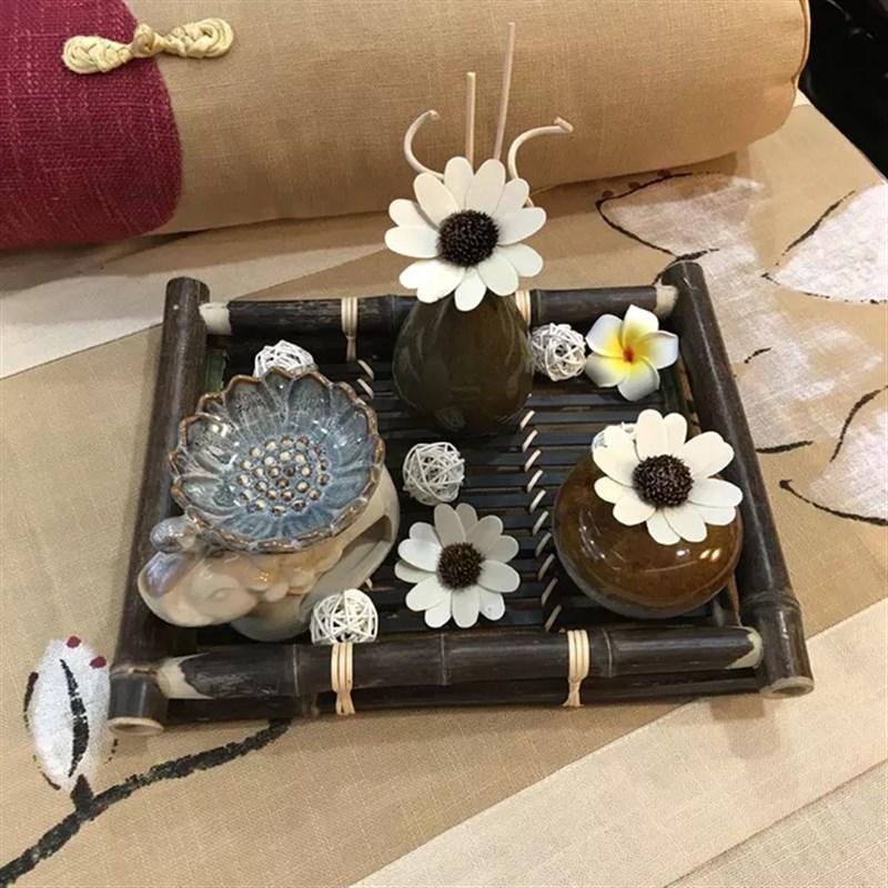 美容院特色摆件装饰品藤条香薰摆件组合香薰炉带托盘装饰小摆件