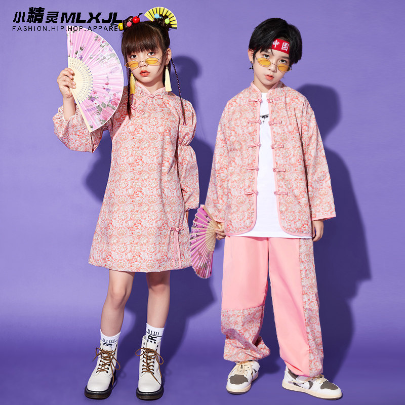 儿童表演服装小学生女童旗袍啦啦队演出服唐装男童中国风国潮班服
