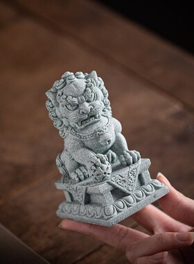 新中式石狮子公母一对茶宠摆件招财礼品小号看门庭院户外墓前装饰
