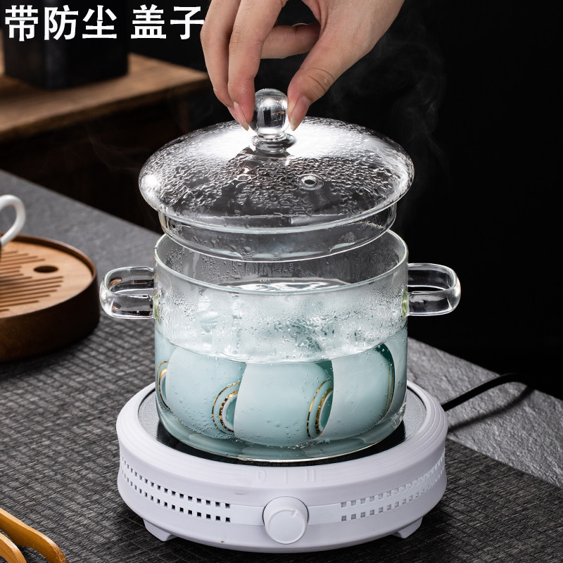 加厚全玻璃消毒锅电陶炉带盖高硼硅茶洗大号茶杯家用耐高温茶具