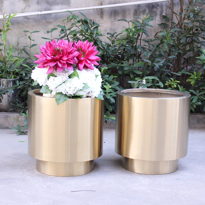 圆形 不锈钢花桶 圆柱花盆 园艺套盆 树池 组合花箱 样板房 轻奢
