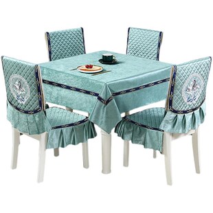 方桌布正方形高级感餐椅垫套装绒面连体椅子套子座垫通用四季家用