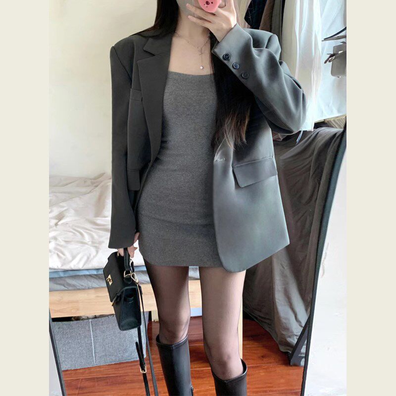 小众高级设计感气质宽松休闲显瘦西服灰色小个子西装外套女春秋装