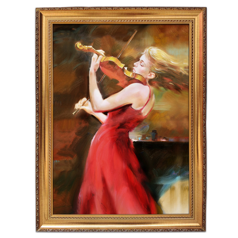 拉小提琴女孩人物装饰画音乐教室竖版高清艺术微喷画尺寸可定做