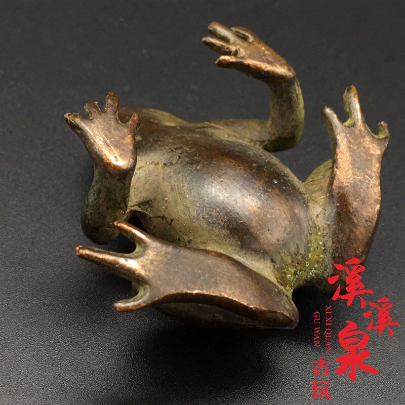 纯黄铜实心复古微雕青蛙小摆件迷你铜青蛙茶宠小摆件古玩杂项收藏