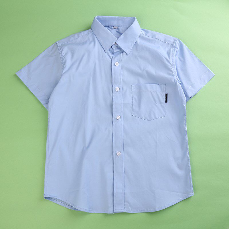 儿童衬衫夏装短袖男童中小学生校服纯棉纯白色上衣小孩演出服衬衣
