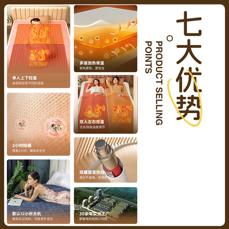 彩阳电热毯双人双控调温单人宿舍学生安全调温家用电褥子加热毯