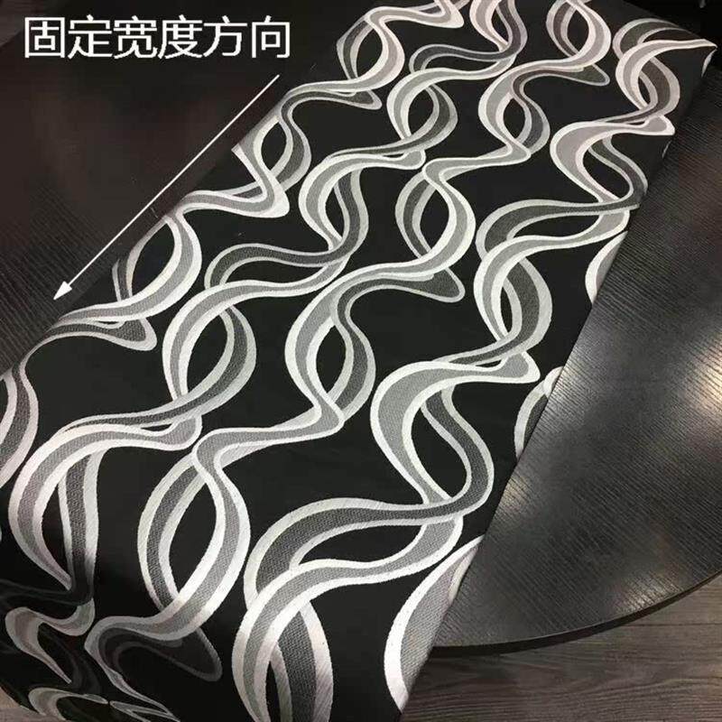 加厚沙发布 色织黑色桌旗抱枕布银丝波浪图案布料 光滑面料金属风