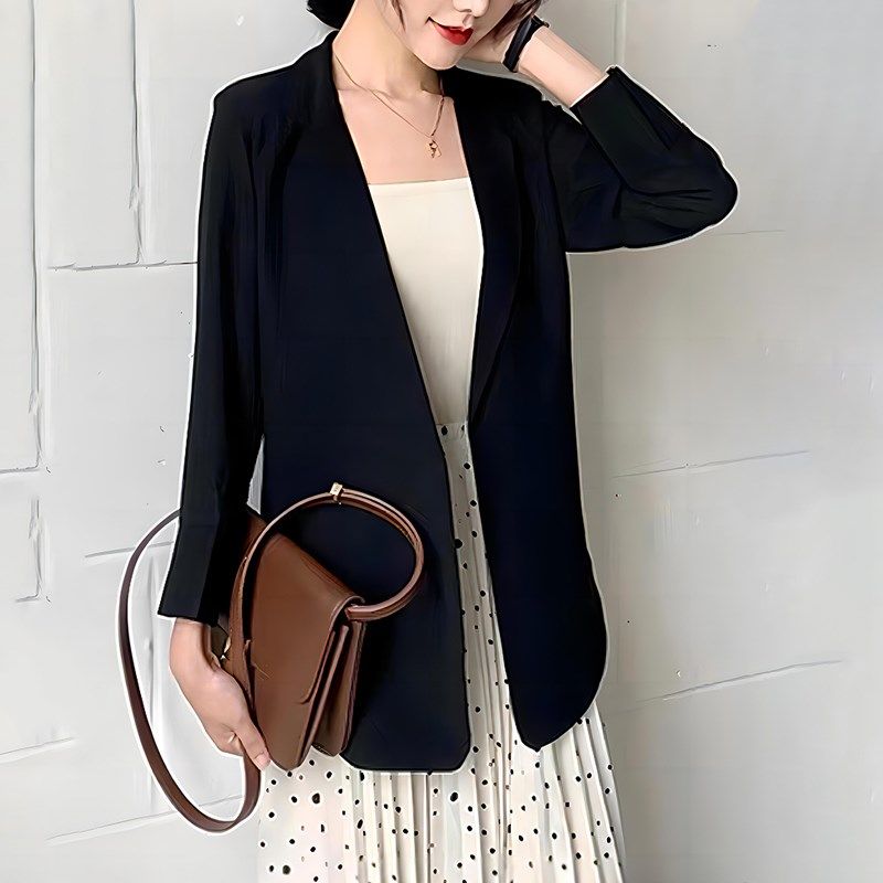 雪纺小西装外套女2024新款夏季薄款休闲白色高级感西服上衣防晒衣