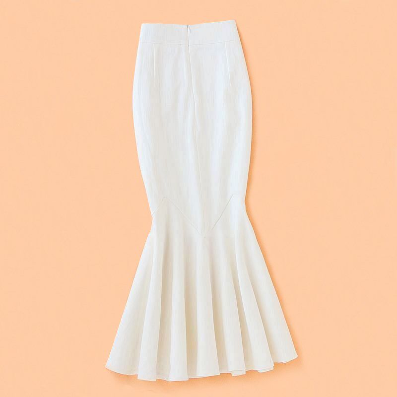 白色软牛仔半身裙女梨形身材修身拖地长裙到脚踝长款鱼尾包臀裙子