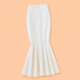 白色软牛仔半身裙女梨形身材修身拖地长裙到脚踝长款鱼尾包臀裙子