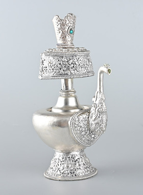 铜鎏银 净水壶 藏传供奉贲巴壶雕花款家用尼泊尔工艺密宗用品摆件