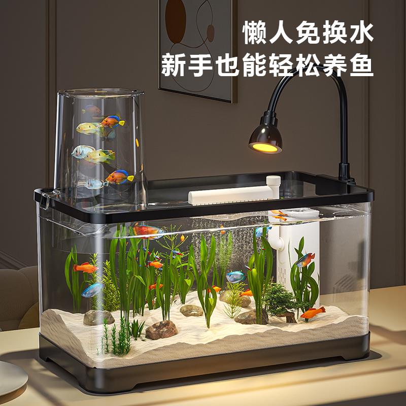 鱼缸过滤制氧一体机小型客厅2024新款免换水生态金鱼缸底滤桌