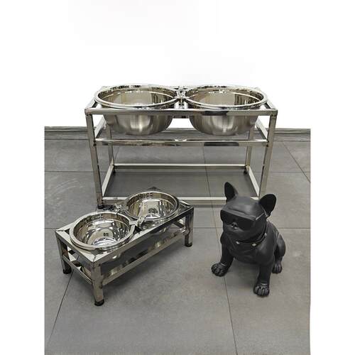 不锈钢狗盆狗碗固定食盆喝水桶防打翻双碗护颈狗用品大型犬带架子