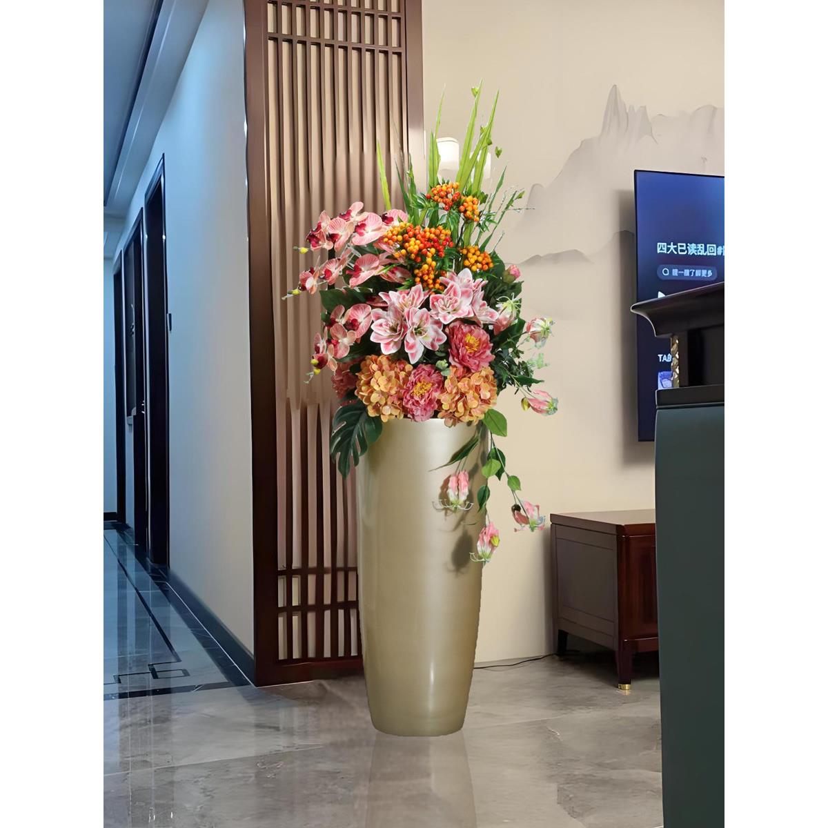 花瓶饰品插花人造花新中国风落地大花瓶可达豪华高端大客厅花卉套