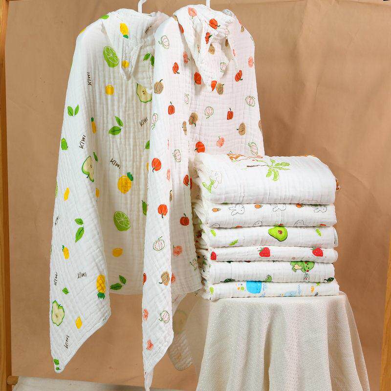 六层婴儿纱布浴巾连帽浴巾儿童洗澡巾柔软包被新生儿毛巾被