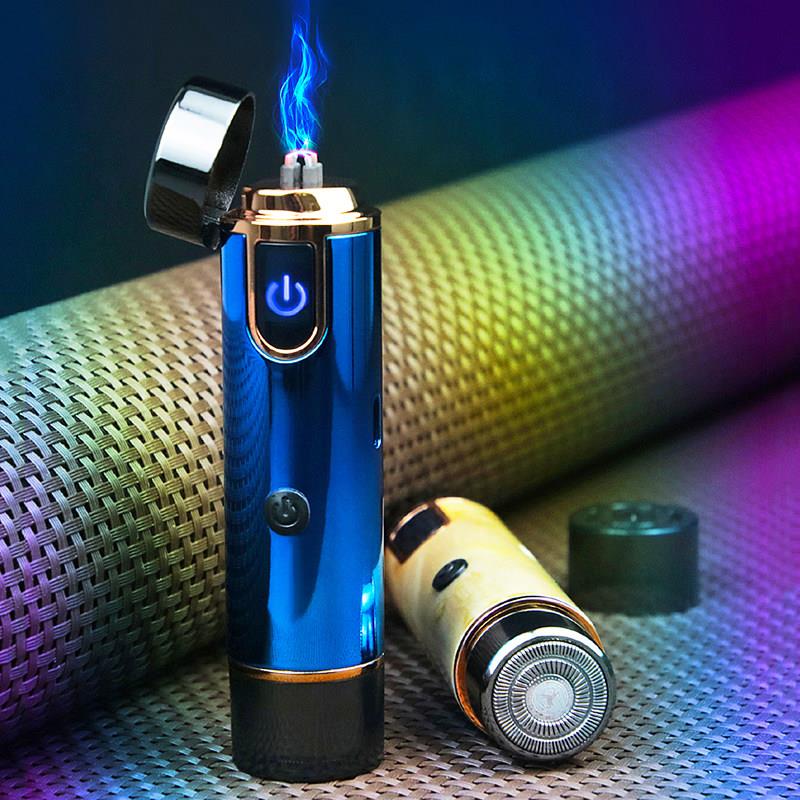 创意多功能充电双电弧剃须刀打火机 男士礼品电动刮胡刀火机2108
