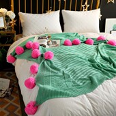 毛球毯子午睡四季 保暖棉针织毯亲肤舒适沙发毯柔软仿羊绒毛球毯