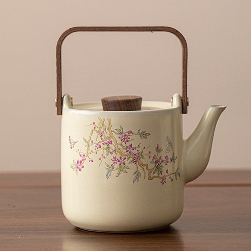 米黄汝窑紫藤花提梁壶中式陶瓷功夫茶具茶壶家用600ml汝瓷泡茶壶,餐饮具,茶壶,淘宝优惠券,粉丝福利购,淘宝优惠卷