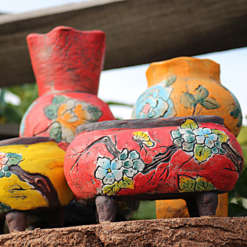 述息多肉植物花盆韩式手绘浮雕粗陶创意立体拼盘老庄多肉蝴蝶花盆,鲜花速递/花卉仿真/绿植园艺,花盆,淘宝优惠券,粉丝福利购,淘宝优惠卷