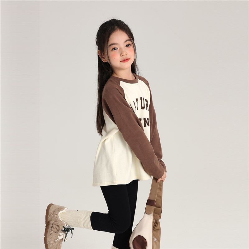 沫沫家童装秋装女童秋季打底衫2024新款儿童撞色拼接圆领长袖T恤,童装/婴儿装/亲子装,T恤,淘宝优惠券,粉丝福利购,淘宝优惠卷