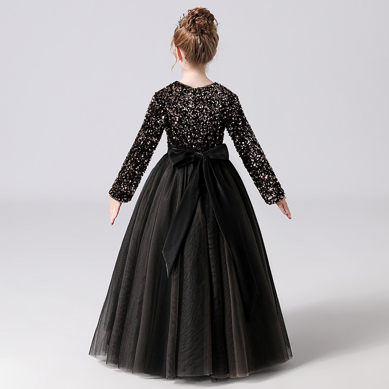 儿童网纱公主裙高端长袖女童钢琴表演礼服裙蓬蓬纱女孩主持人礼服