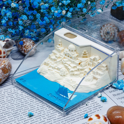 圣托里尼3D立体纸雕建筑便利贴便签纸套装新年节日送男女生日礼物