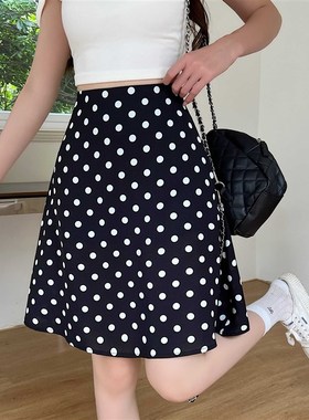 复古红色黑色波点半身裙高腰显瘦大码中裙a字裙百搭防走光包臀裙