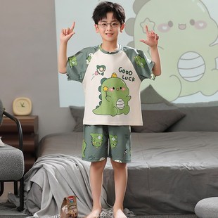 恐龙男童睡衣夏款纯棉中大童2023新款短袖薄款夏季儿童家居服套装