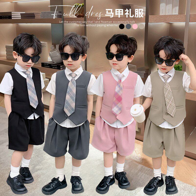 儿童马甲礼服2023夏季新款男童婚礼演出服宝宝西装周岁生日花童潮
