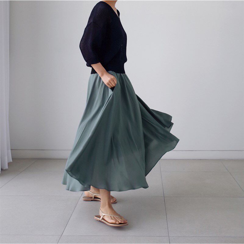 2021夏天仙女裙垂感半身裙A字大摆裙腰裙中长款薄款气质百搭裙子