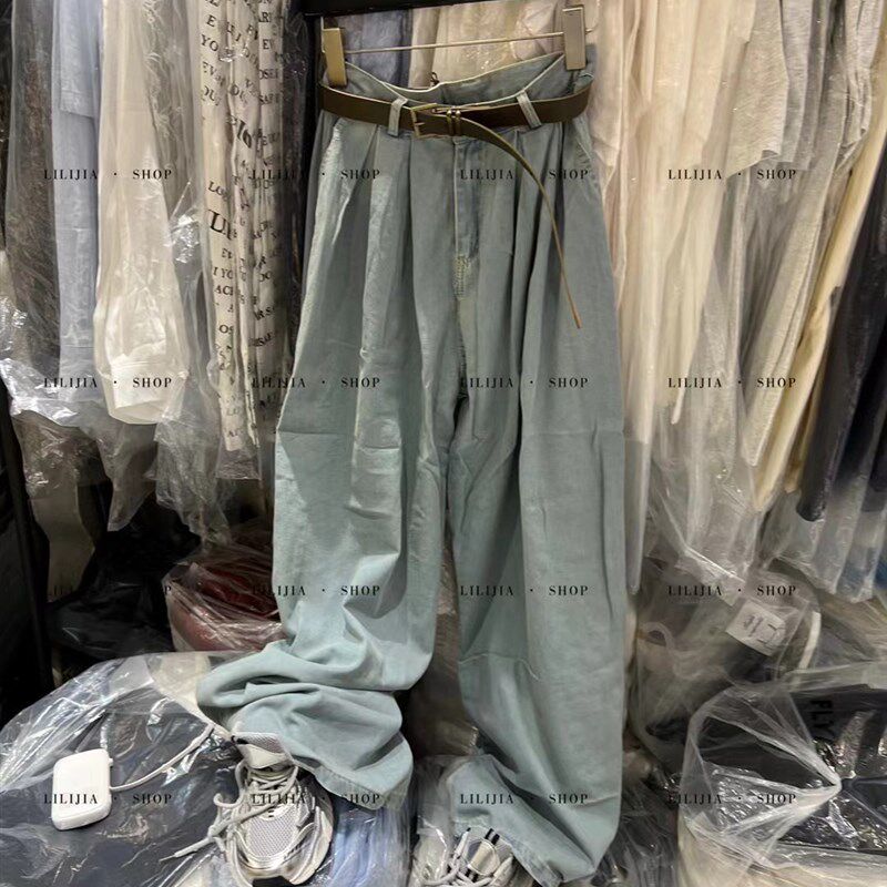 MIDO家 复古套装女做旧单排扣吊带背心夏季高腰牛仔阔腿裤两件套