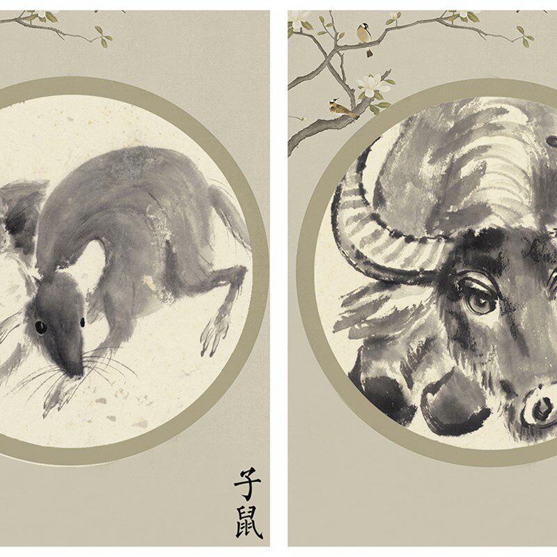 徐悲鸿十二生肖图原作高清复制艺术微喷动物临摹学习客厅挂画宣纸