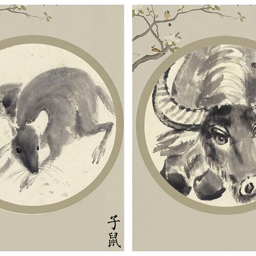 徐悲鸿十二生肖图原作高清复制艺术微喷动物临摹学习客厅挂画宣纸