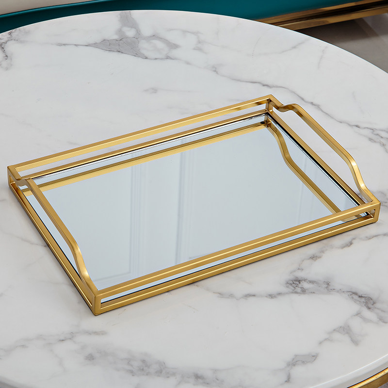 北欧风金色镜面玻璃托盘轻奢家用客厅茶几高级感茶杯盘子置物收纳,家居饰品,果盘/果篓,淘宝优惠券,粉丝福利购,淘宝优惠卷