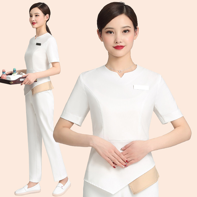 美容院工作服女高端美容师裤子套装养生馆足浴技师按摩师气质中袖