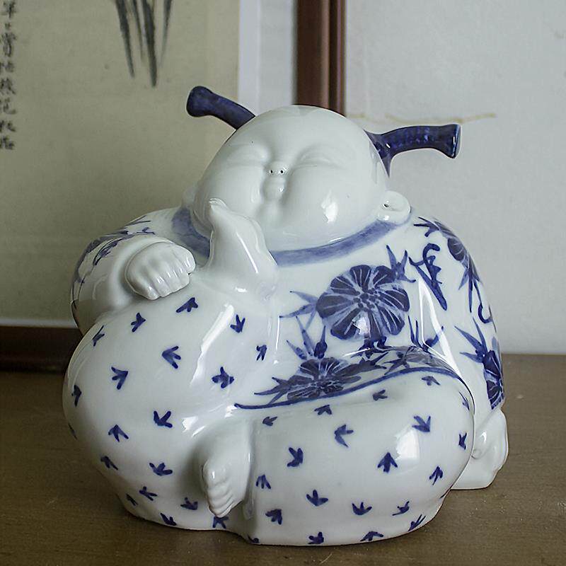 景德镇陶瓷公仔手工瓷器娃娃青花瓷中式人物工艺品礼品客厅摆件