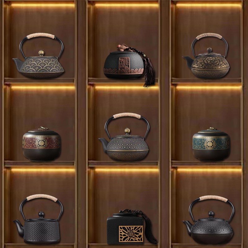 中式复古高级感茶室氛围布置茶柜博古架茶壶茶叶罐茶道摆件工艺品