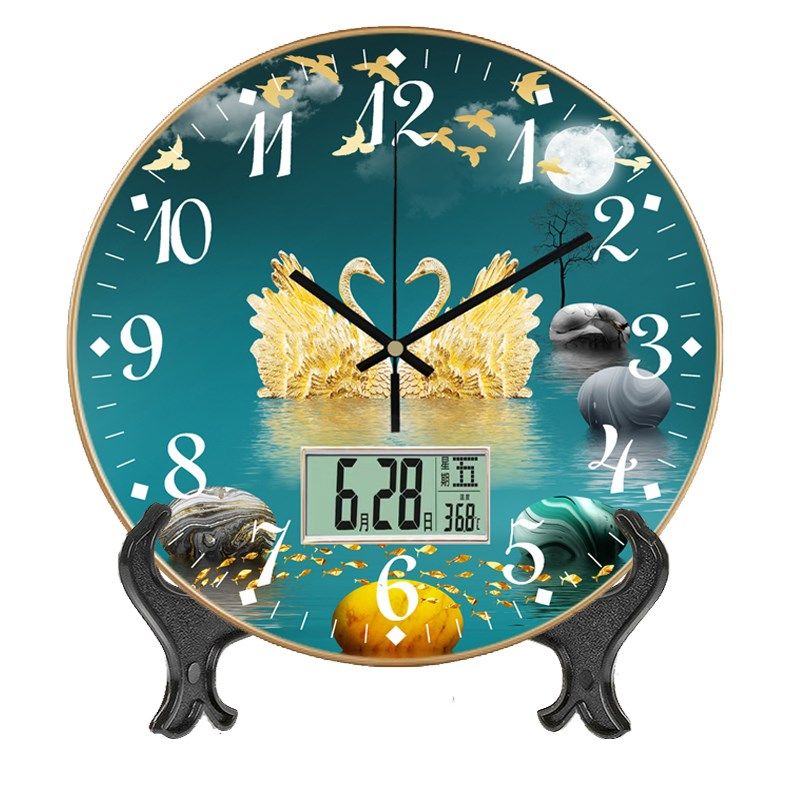 中式圆形日历静音客厅挂钟个性创意底座时钟台式座钟钟表家用装饰,家居饰品,挂钟,淘宝优惠券,粉丝福利购,淘宝优惠卷