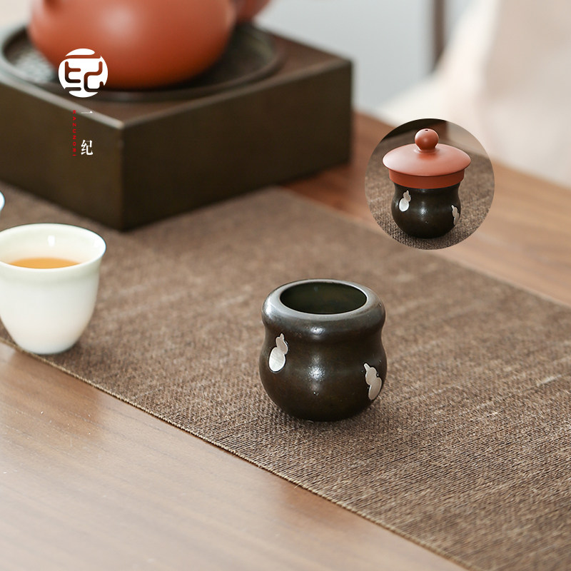 日式手工复古葫芦镶银铜盖置家用紫砂壶盖盖碗盖托高端茶具零配件