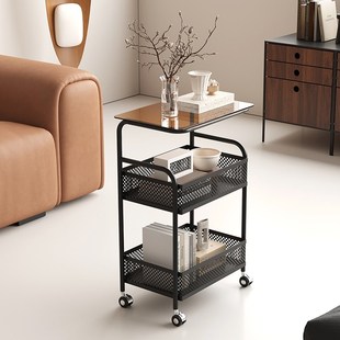 可移动客厅沙发边几中古侘寂风网红简约玻璃小茶几床头创意小推车