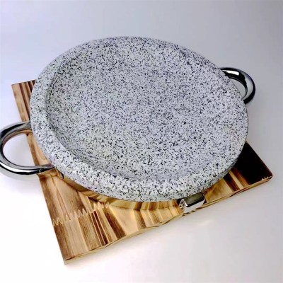 天然石盘石锅菜石板豆腐专用锅烤肉平底石锅双耳圆形浅石烤盘商用