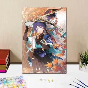 原神风系男孩散兵diy数字油画手工减压手绘填色卡通动漫装饰挂画