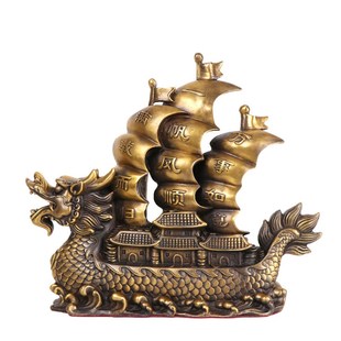 纯铜龙船摆件满载而归福龙舟一帆风顺铜帆船工艺礼品家居办公装饰