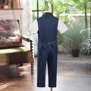 儿童西装套装2024新款夏季主持人礼服男童花童生日钢琴演出服条纹