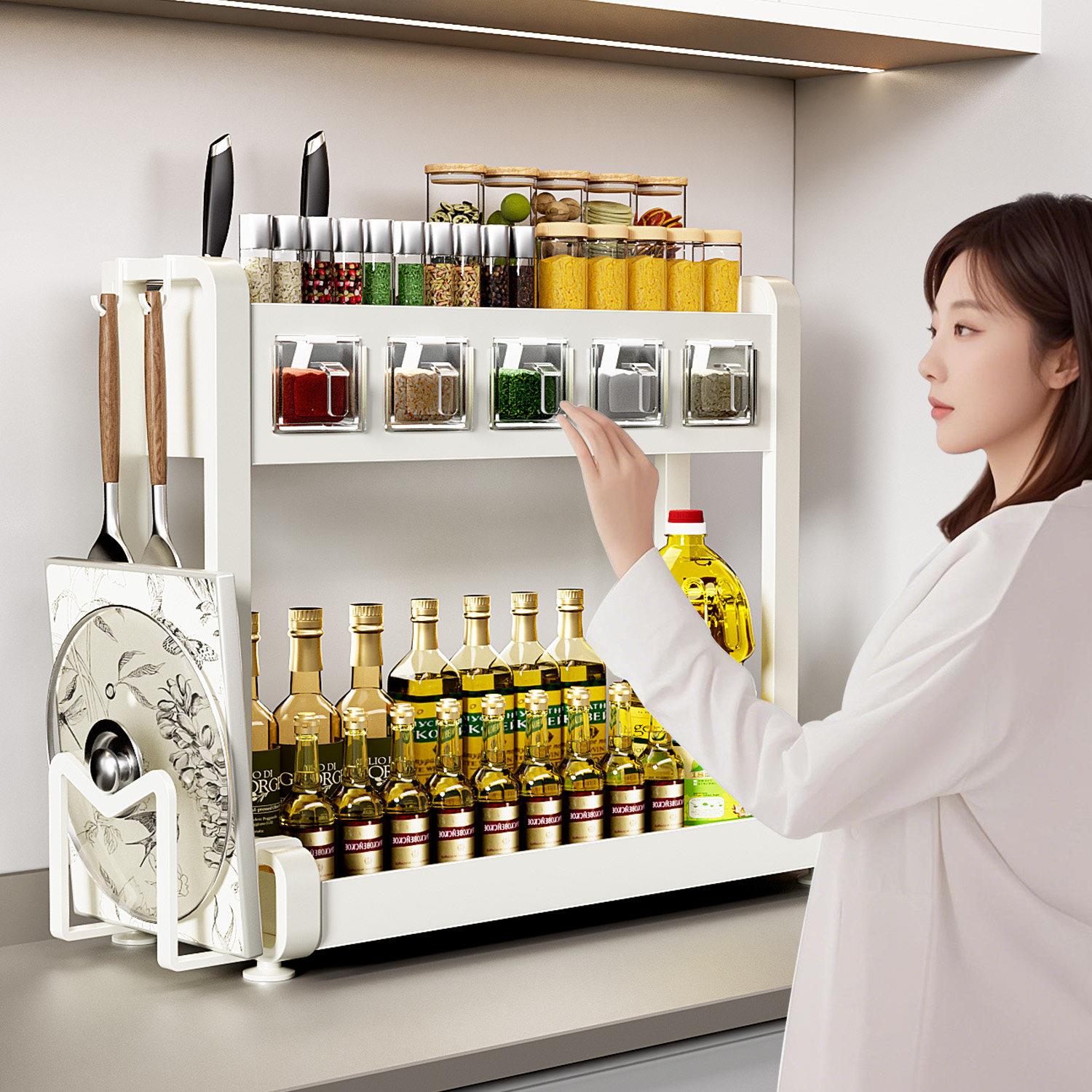 家用台面厨房调料置物架盐调味品佐料多功能多层刀具筷子收纳架子