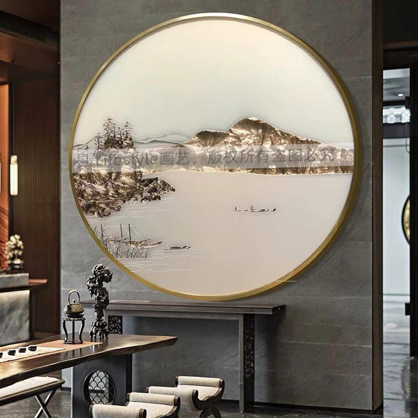 珐瑯彩画客厅沙发背景墙装饰画饭厅卧室挂画玄关过道新中式壁画