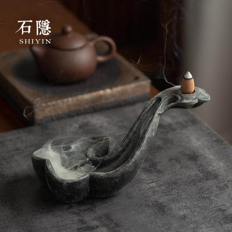 石隐纯手工乌金石头如意倒流香香插茶道薰香炉摆件焚香禅香檀香炉