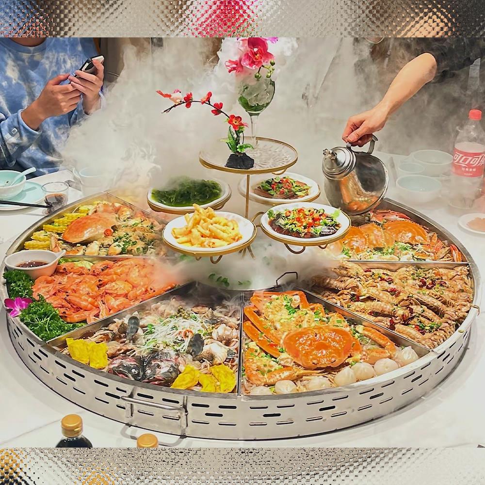 海鲜大咖盘商用饭厅饭店创意龙虾大咖盘加热海鲜拼盘锅不锈钢抖音